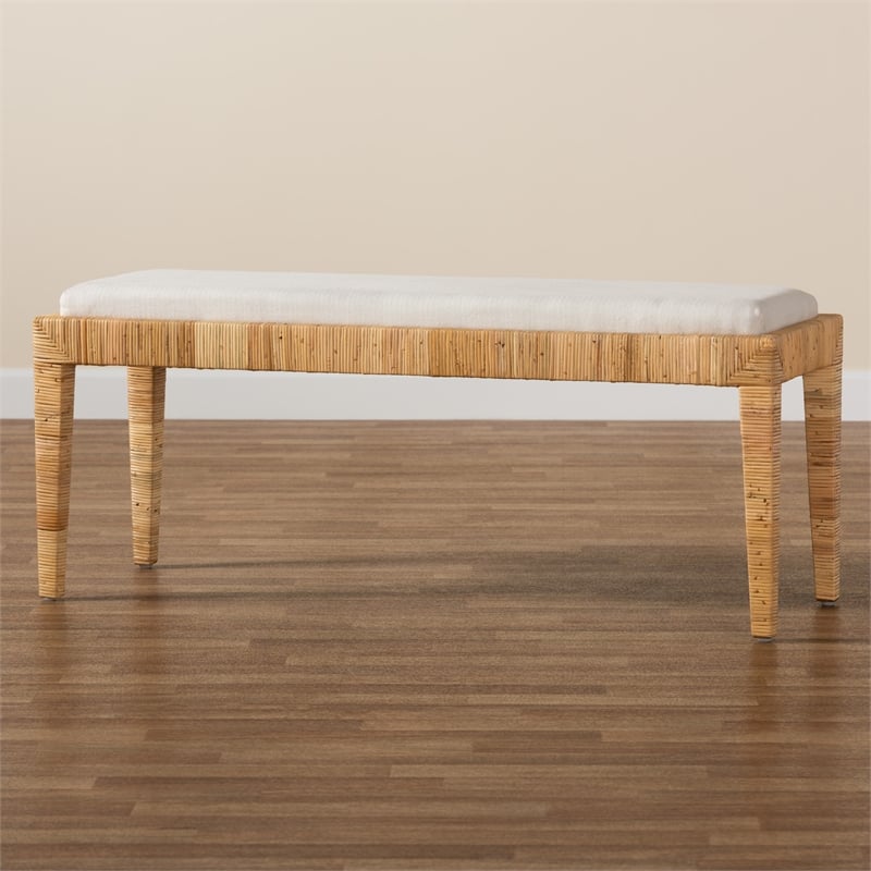 Baxton Studio Sofia Bohemian Natural Brown Rattan and Mahogany Wood Bench