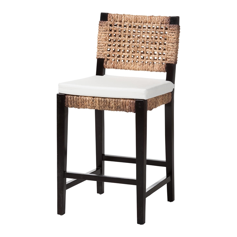 Baxton Studio Alise Dark Brown Mahogany Wood and Banana Fiber Counter Stool