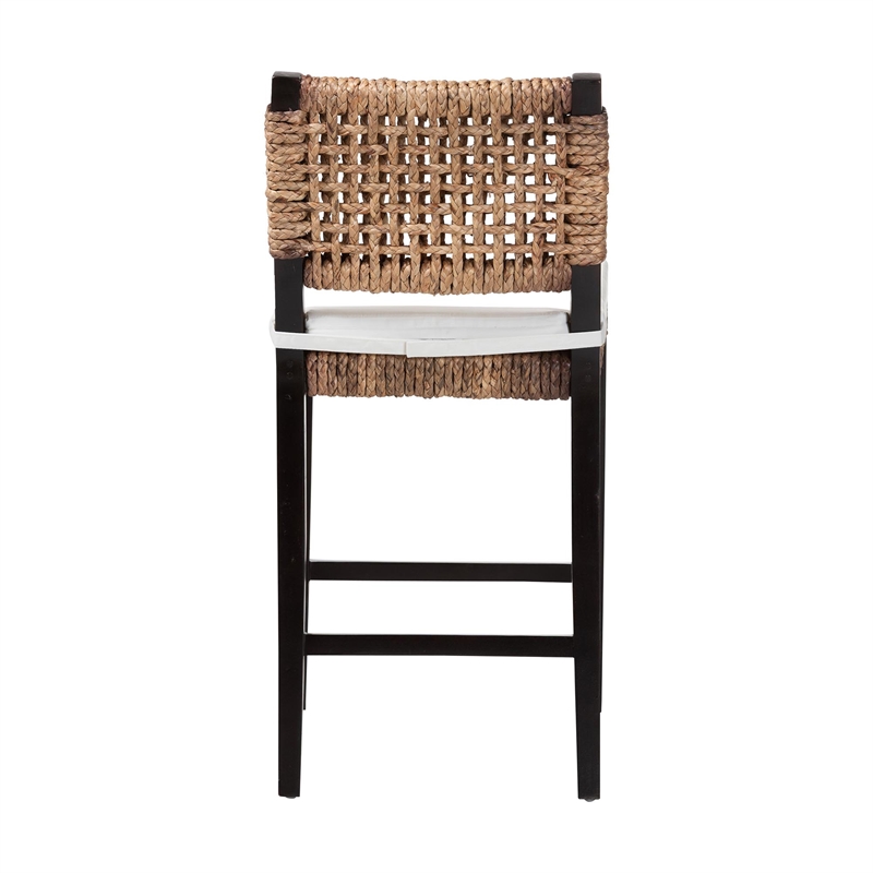 Baxton Studio Alise Dark Brown Mahogany Wood and Banana Fiber Counter Stool