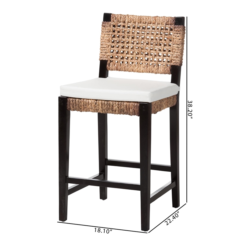 Baxton Studio Alise Dark Brown Mahogany Wood and Banana Fiber Counter Stool