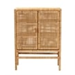 Baxton Studio Vivan Brown Rattan and Mahogany Wood 3-Shelf Storage Cabinet