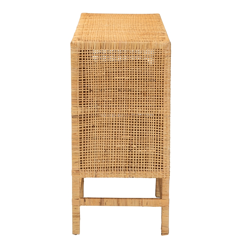 Baxton Studio Vivan Natural Brown Rattan and Mahogany Wood Storage Cabinet
