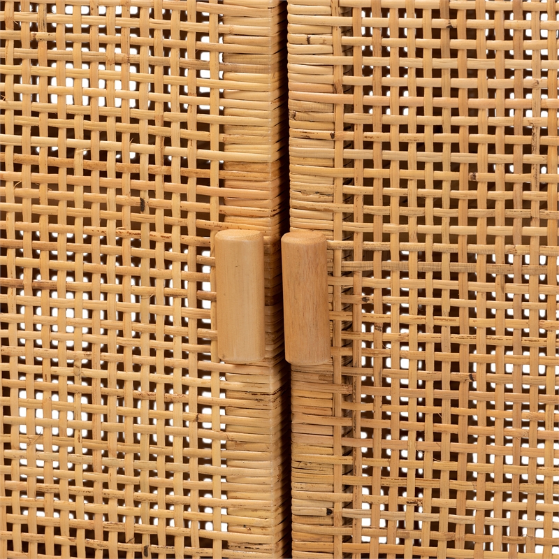 Baxton Studio Vivan Natural Brown Rattan and Mahogany Wood Storage Cabinet