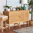 Baxton Studio Vivan Natural Brown Rattan and Mahogany Wood Storage Cabinet