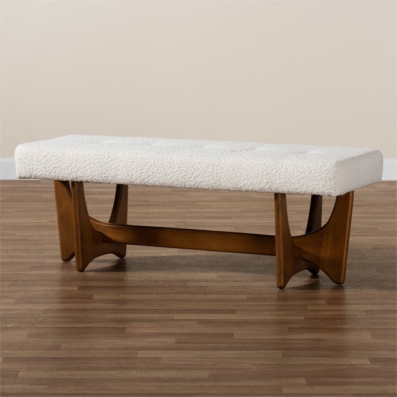 Baxton Studio Theo Cream Boucle Fabric and Walnut Brown Finished Wood Bench