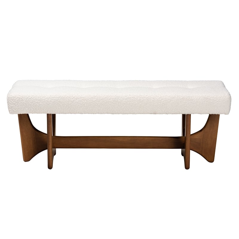 Baxton Studio Theo Cream Boucle Fabric and Walnut Brown Finished Wood Bench