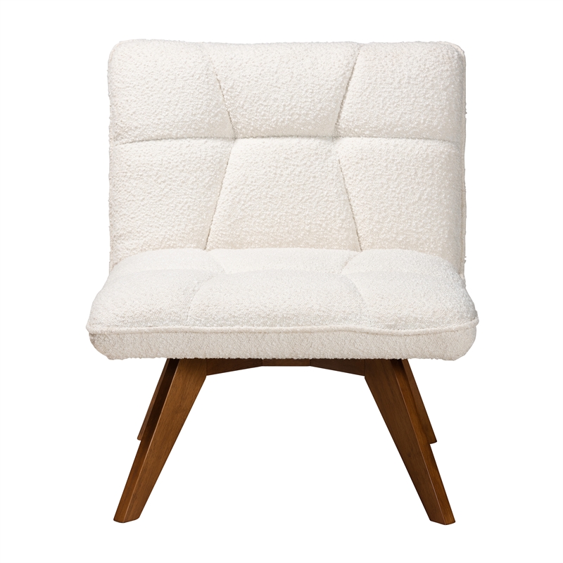 Baxton Studio Darielle Cream Boucle Fabric and Brown Rubberwood Accent Chair