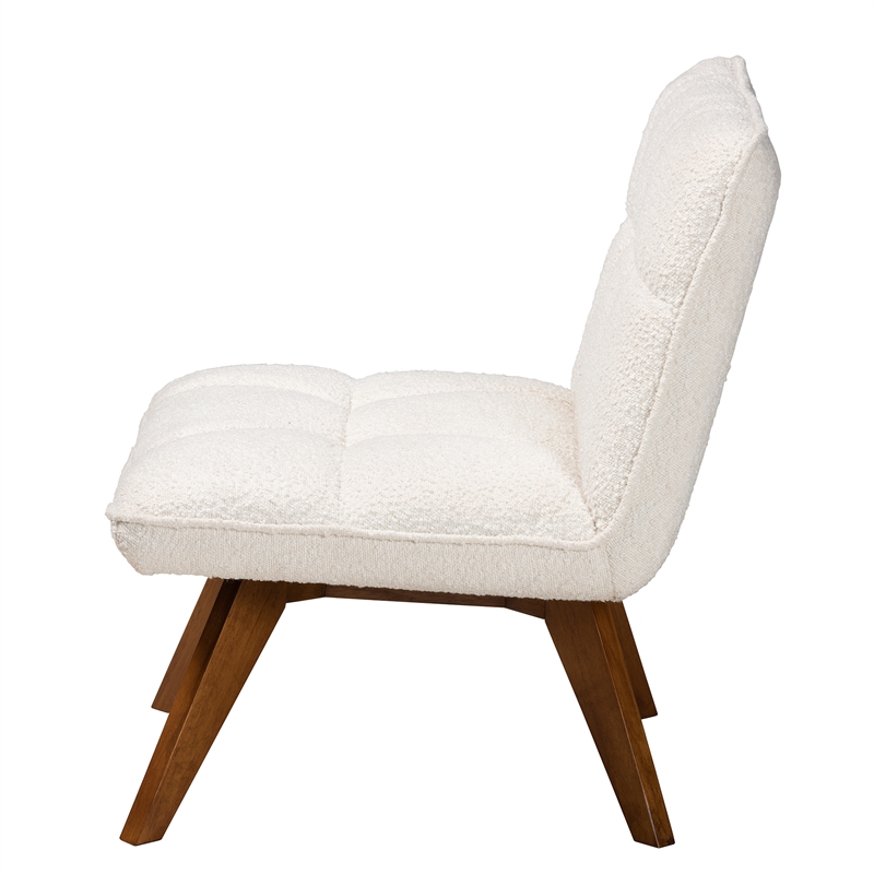 Baxton Studio Darielle Cream Boucle Fabric and Brown Rubberwood Accent Chair