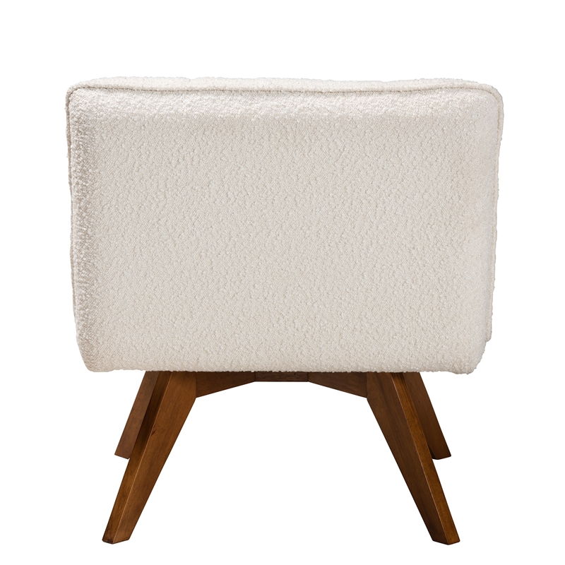 Baxton Studio Darielle Cream Boucle Fabric and Brown Rubberwood Accent Chair