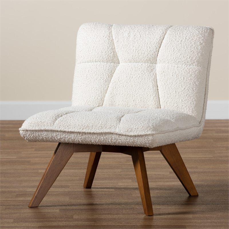 Baxton Studio Darielle Cream Boucle Fabric and Brown Rubberwood Accent Chair