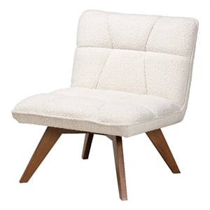 Baxton Studio Darielle Cream Boucle Fabric and Brown Rubberwood Accent Chair