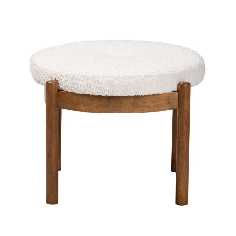 Baxton Studio Iliana Cream Boucle Fabric and Brown Rubberwood Ottoman Footstool