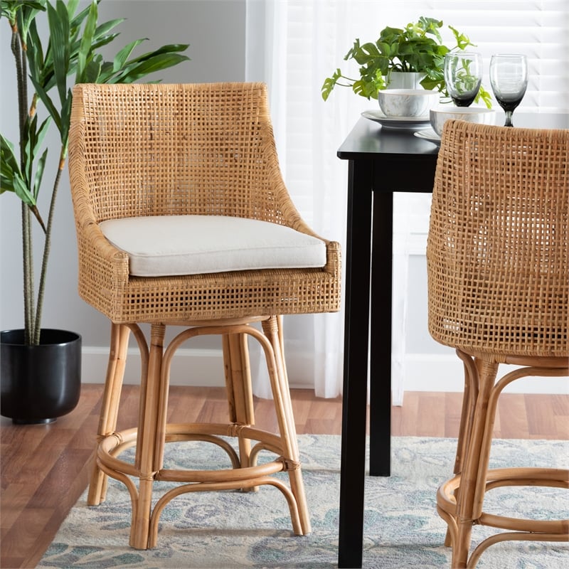 baxton studio bella modern bohemian natural brown rattan counter stool