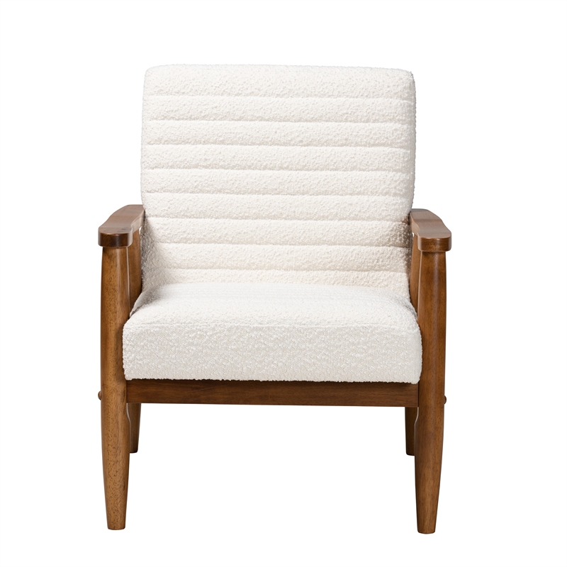Baxton Studio Stratton Cream Boucle Fabric and Walnut Brown Wood Armchair