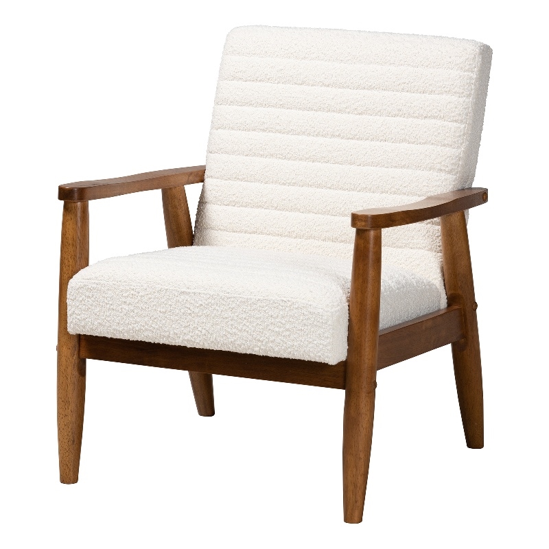 Baxton Studio Stratton Cream Boucle Fabric and Walnut Brown Wood Armchair