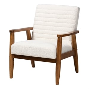 Baxton Studio Stratton Cream Boucle Fabric and Walnut Brown Wood Armchair
