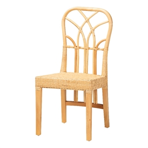 Baxton Studio Monaco Oak Brown Mahogany Wood and Natural Rattan Dining Chair