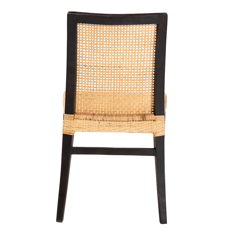 Baxton Studio Lingga Dark Brown Mahogany Wood and Natural Rattan Dining Chair