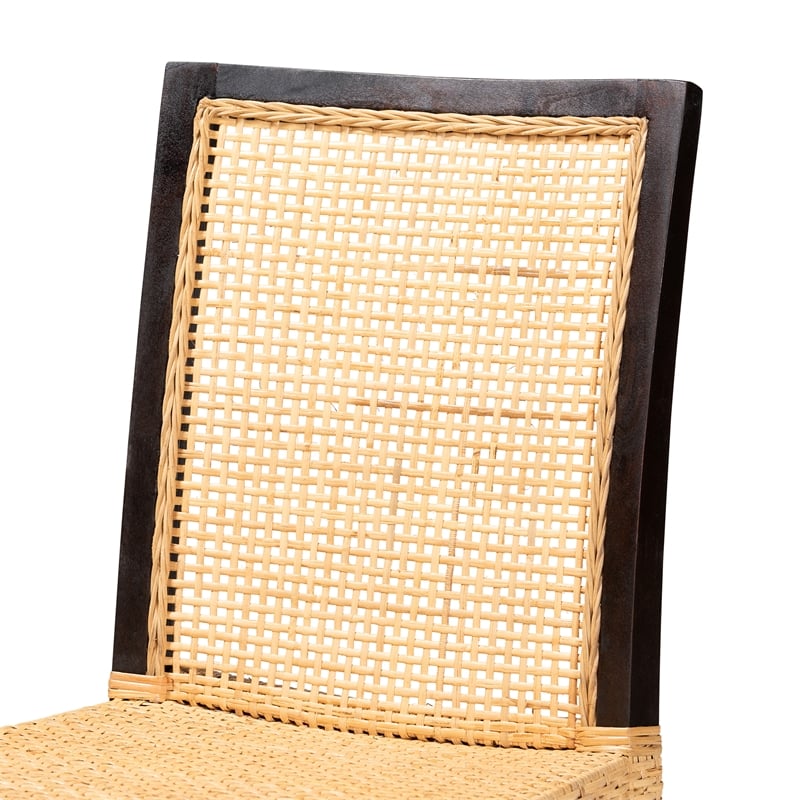 Baxton Studio Lingga Dark Brown Mahogany Wood and Natural Rattan Dining Chair