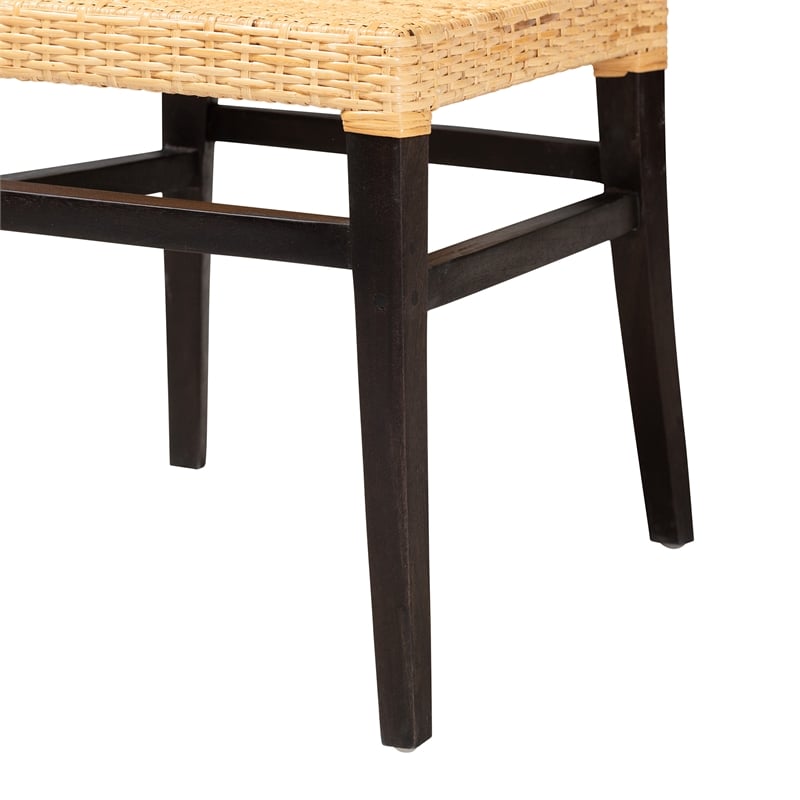 Baxton Studio Lingga Dark Brown Mahogany Wood and Natural Rattan Dining Chair