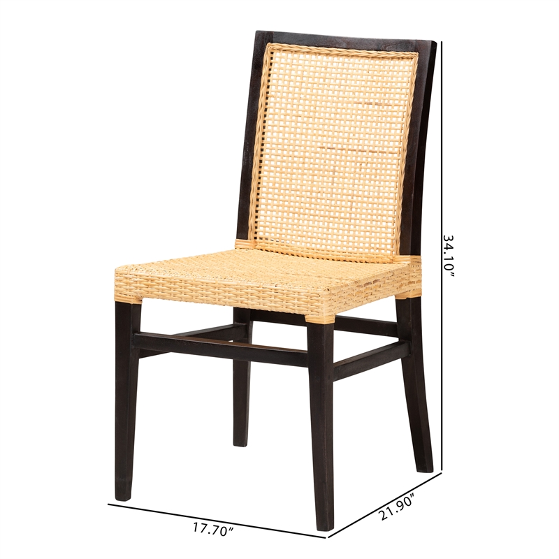 Baxton Studio Lingga Dark Brown Mahogany Wood and Natural Rattan Dining Chair