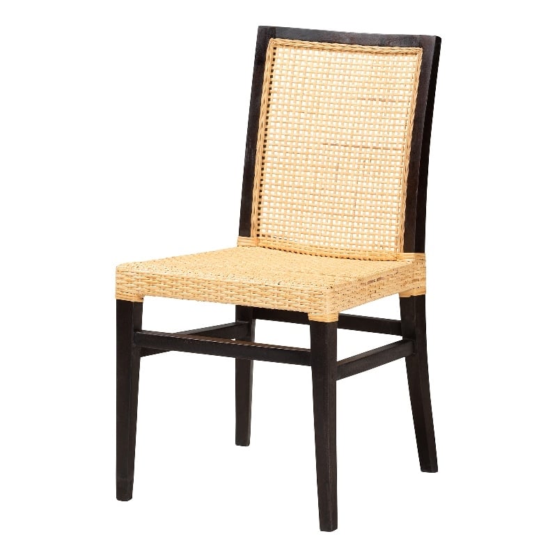Baxton Studio Lingga Dark Brown Mahogany Wood and Natural Rattan Dining Chair