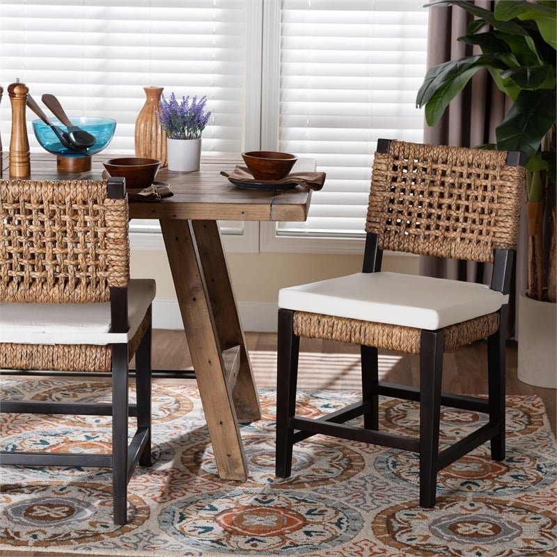 Baxton Studio Alise Dark Brown Mahogany Wood and Banana Fiber Dining Chair