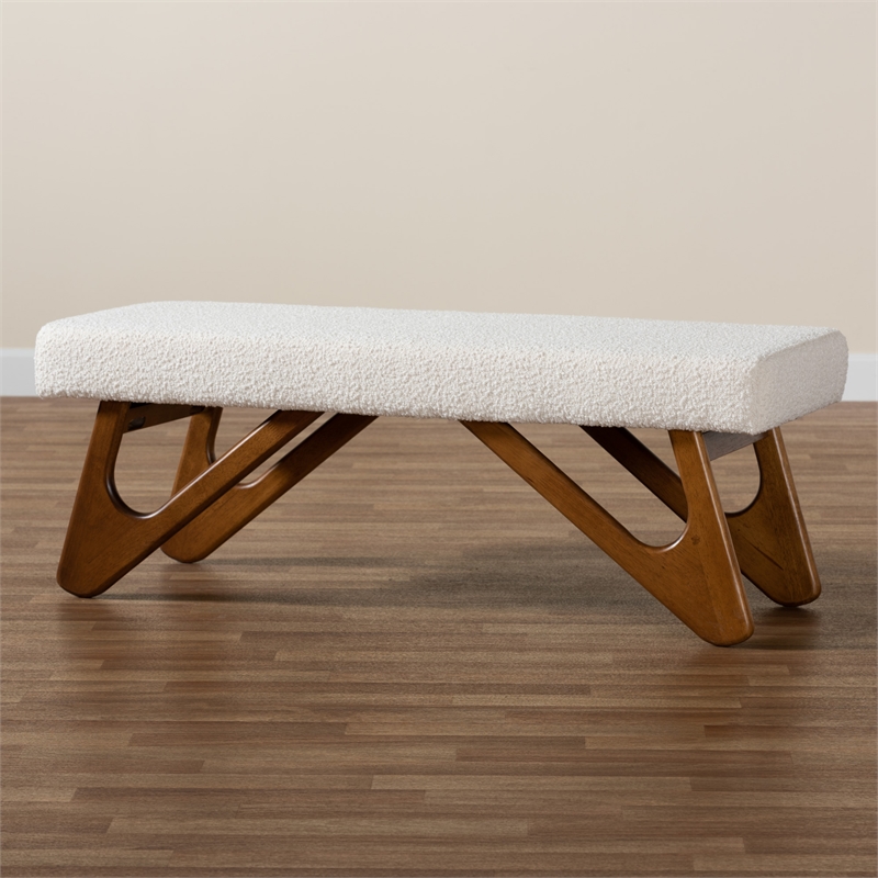 Baxton Studio Rika Cream Boucle Fabric and Walnut Brown Finished Wood Bench