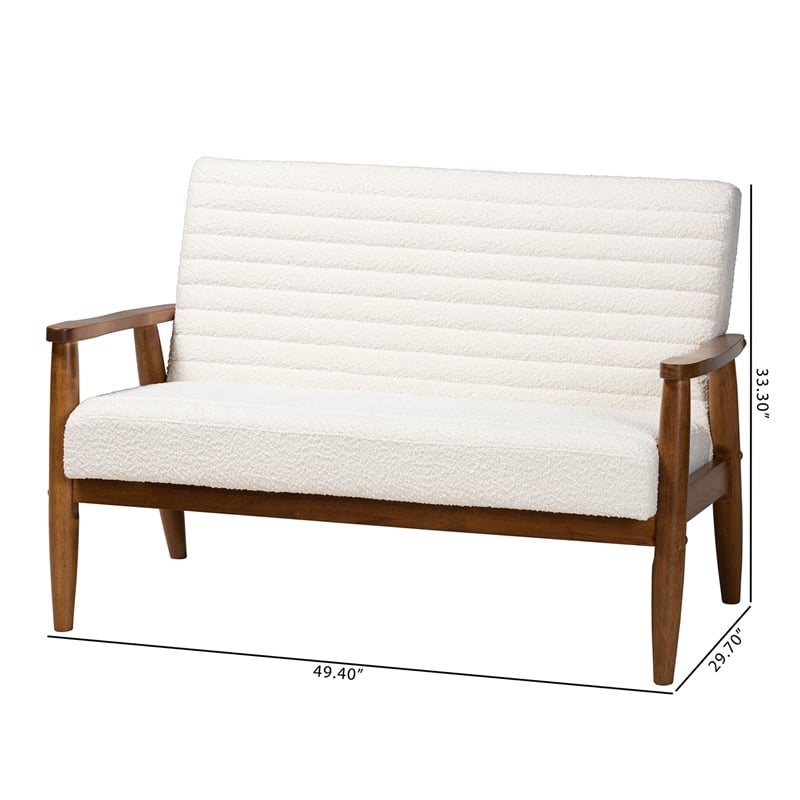 Baxton Studio Stratton Cream Boucle Fabric and Walnut Brown Wood Loveseat