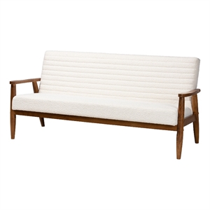 Baxton Studio Stratton Cream Boucle Fabric and Walnut Brown Wood Sofa