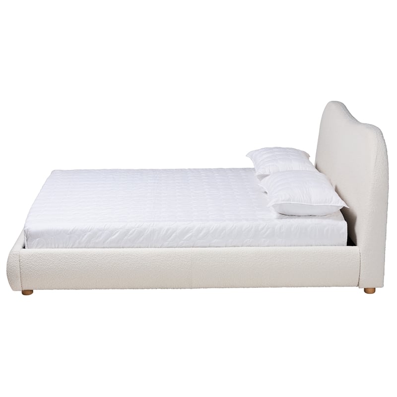 Baxton Studio Maya Cream Boucle Fabric and Brown Wood Queen Size Platform Bed