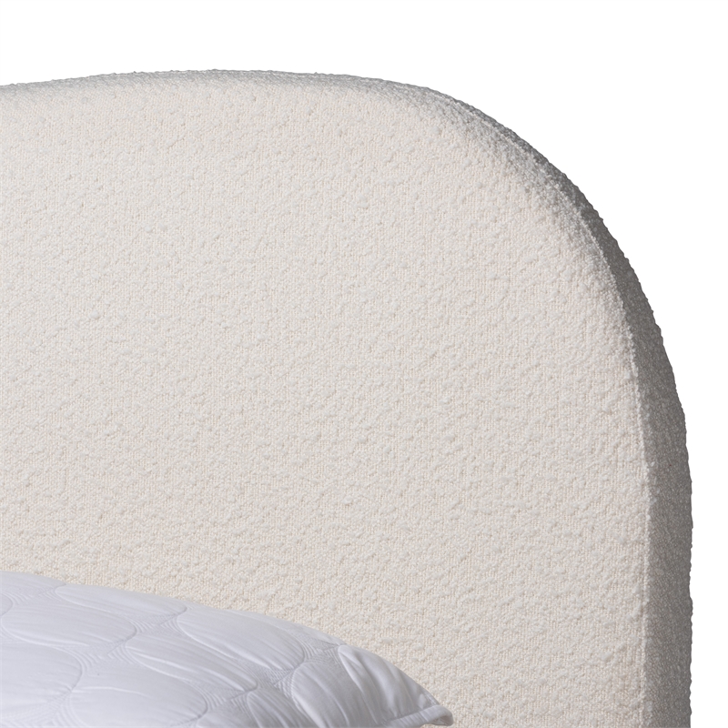 Baxton Studio Maya Cream Boucle Fabric and Brown Wood Queen Size Platform Bed