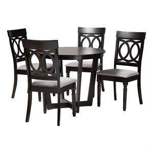 Baxton Studio Estelle Gray Fabric and Dark Brown Wood 5-Piece Dining Set