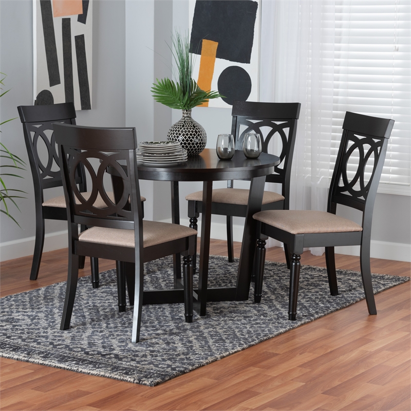 Baxton Studio Estelle Beige Fabric and Dark Brown Wood 5-Piece Dining Set