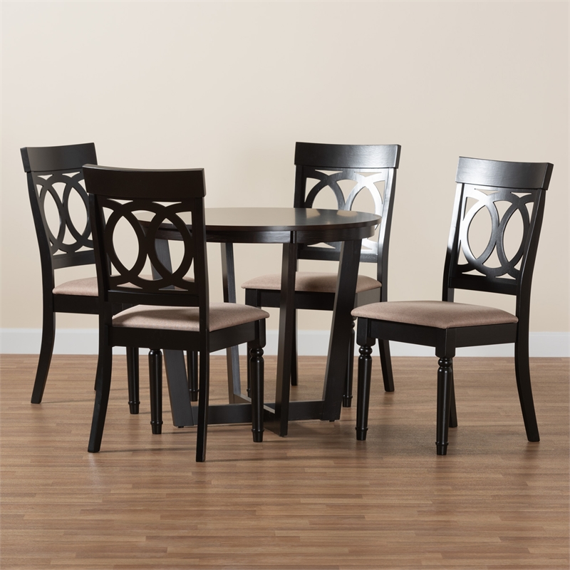 Baxton Studio Estelle Beige Fabric and Dark Brown Wood 5-Piece Dining Set