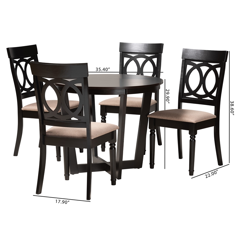 Baxton Studio Estelle Beige Fabric and Dark Brown Wood 5-Piece Dining Set