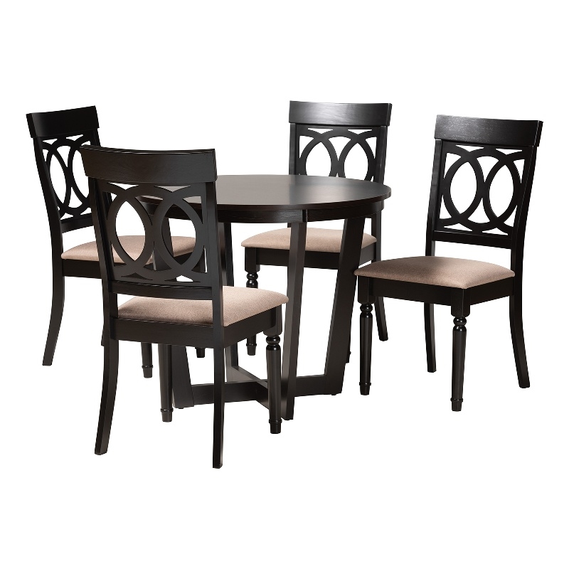 Baxton Studio Estelle Beige Fabric and Dark Brown Wood 5-Piece Dining Set