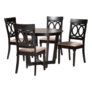Baxton Studio Estelle Beige Fabric and Dark Brown Wood 5-Piece Dining Set
