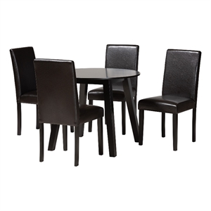 Baxton Studio Emine Dark Brown Faux Leather and Brown Wood 5-Piece Dining Set