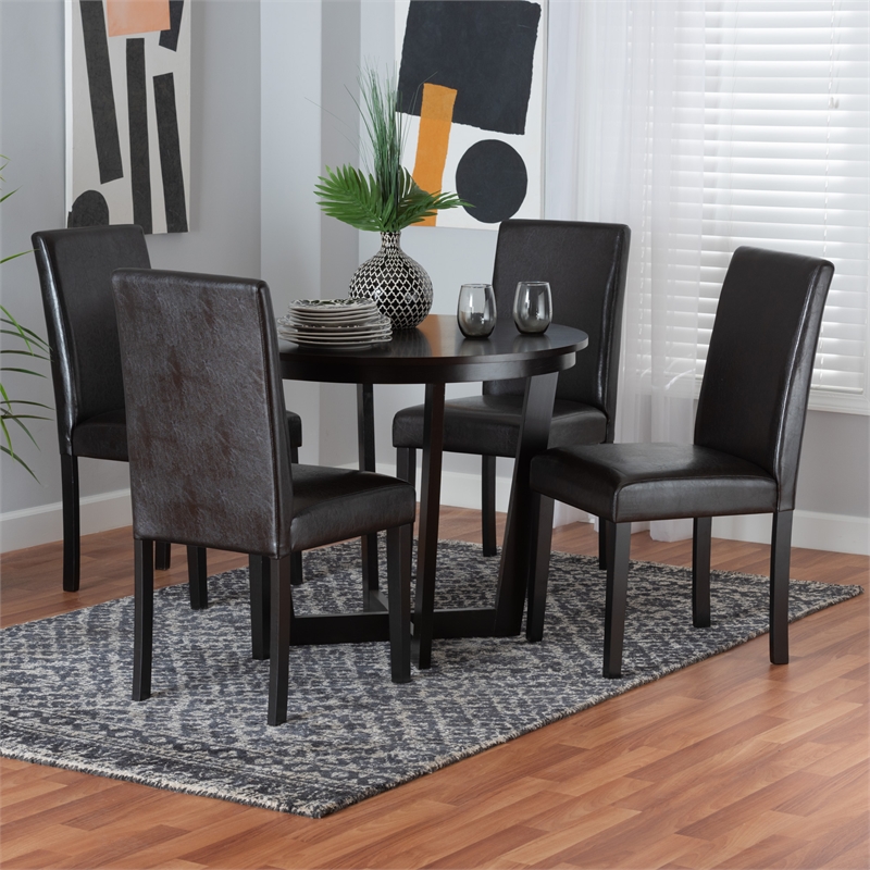 Baxton Studio Bruna Dark Brown Faux Leather and Brown Wood 5-Piece Dining Set