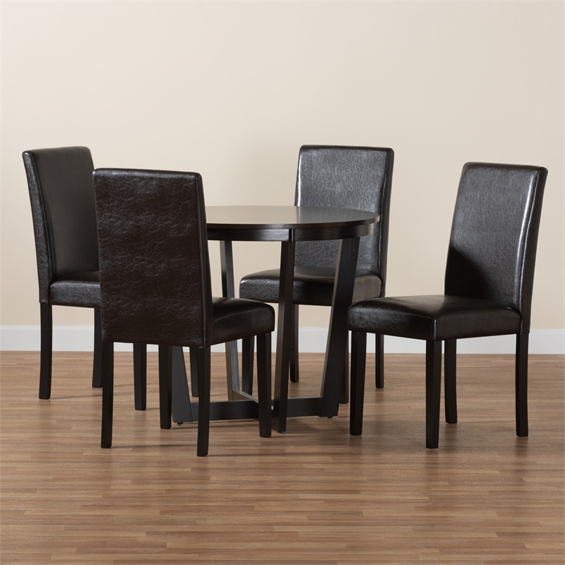Baxton Studio Bruna Dark Brown Faux Leather and Brown Wood 5-Piece Dining Set