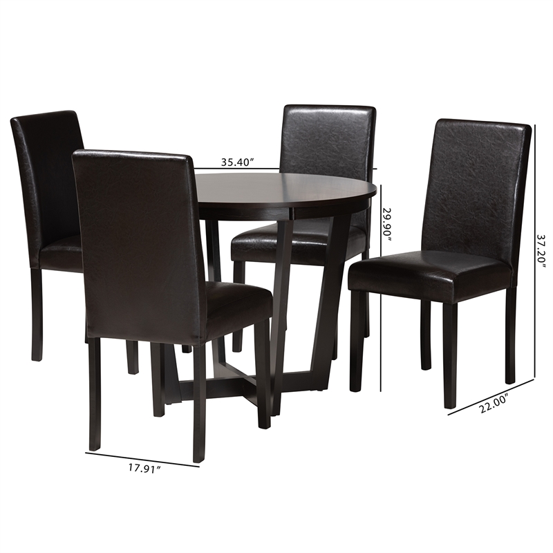 Baxton Studio Bruna Dark Brown Faux Leather and Brown Wood 5-Piece Dining Set