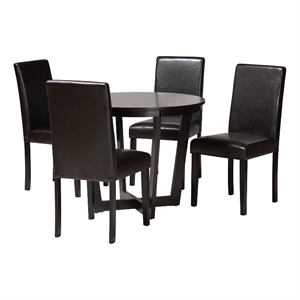 Baxton Studio Bruna Dark Brown Faux Leather and Brown Wood 5-Piece Dining Set