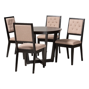 Baxton Studio Kala Beige Fabric and Dark Brown Wood 5-Piece Dining Set