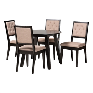 Baxton Studio Alani Beige Fabric and Dark Brown Wood 5-Piece Dining Set