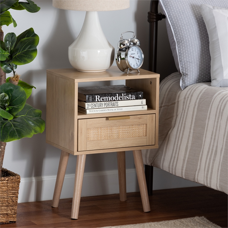 Baxton Studio Emmett Modern Light Brown Finished Wood 1-Drawer End Table