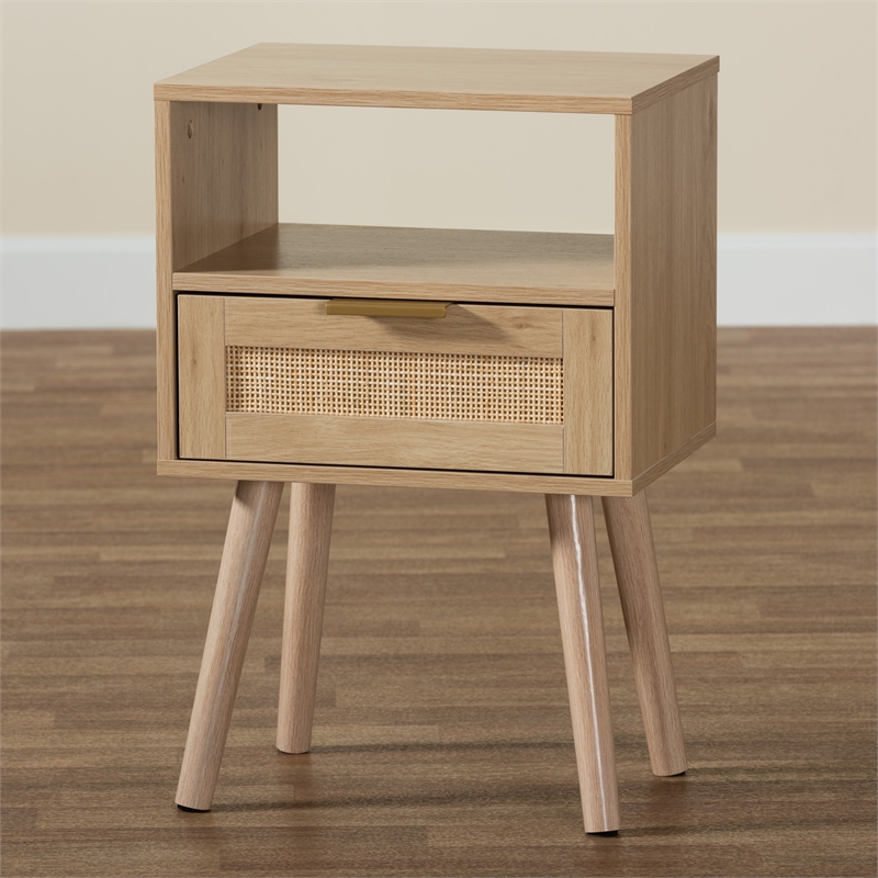 Baxton Studio Emmett Modern Light Brown Finished Wood 1-Drawer End Table