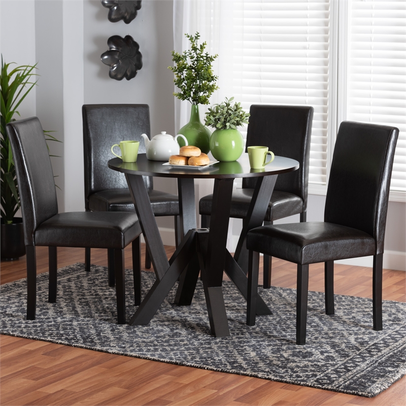 Baxton Studio Rosi Espresso Brown Faux Leather and Wood 5-Piece Dining Set
