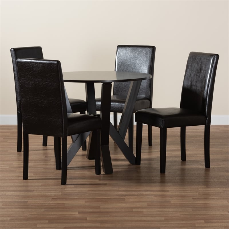 Baxton Studio Rosi Espresso Brown Faux Leather and Wood 5-Piece Dining Set