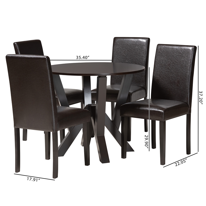 Baxton Studio Rosi Espresso Brown Faux Leather and Wood 5-Piece Dining Set